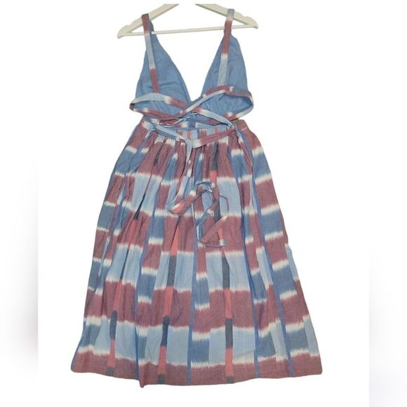 Anthropologie Deep-V Midi Cut Out Strappy Dress Blue Red Watercolor S - Picture 7 of 14